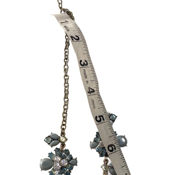 Blue Floral Polished Faceted Crystal Gemstone Rhinestone Bib Statement Necklace - Picture 9 of 12
